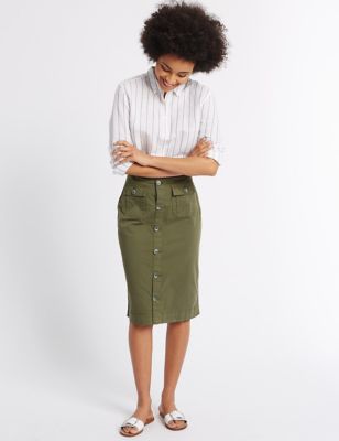 Sateen Pocket Detail Midi Skirt